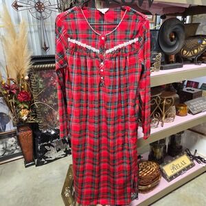 Secret Treasures Womens Plaid Nightgown Long Sleeve Button Front Red Green M